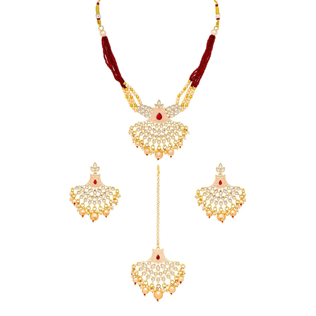 Yellow Chimes Jewellery Set for Women | Traditional Red Kundan Beads Choker Necklace Set | Ethnic Gold Plated Choker Set for Girls Birthday Gift for Girls & Women Anniversary Gift for Wife